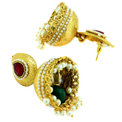 Traditional Matte Gold Plated Red Green Pearl Jhumki Earring For Women