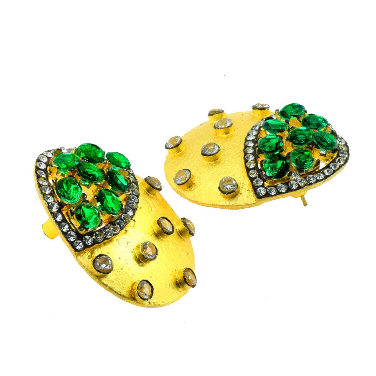 Indo-Western Emerald Green American Diamond Cz Gold Stud Earring