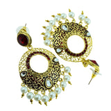 Victorian Gold Garnet Red Meenakari Pearl Chaand Bali Jhumki Earring