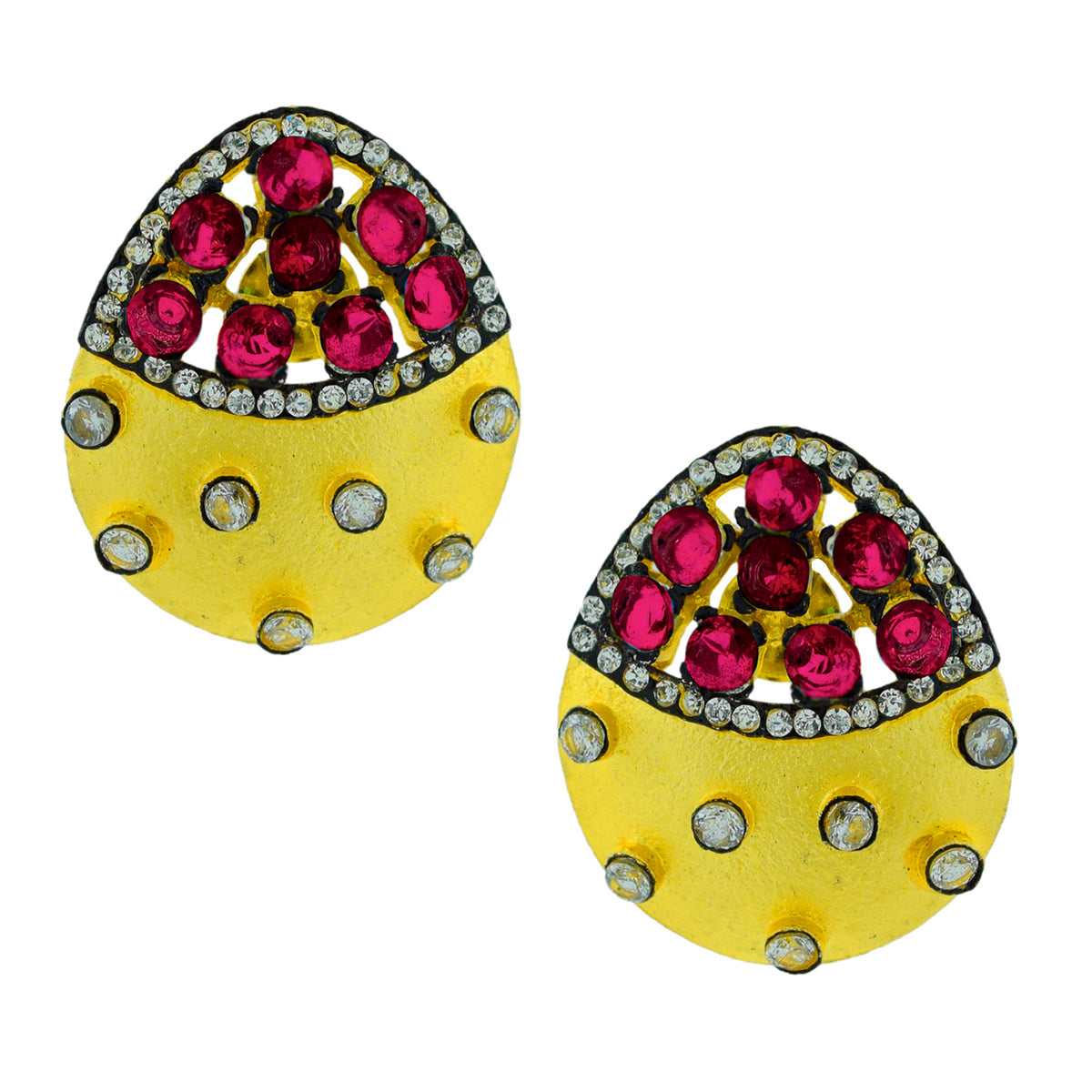 Indo-Western Reddish Pink American Diamond Cz Gold Stud Earring