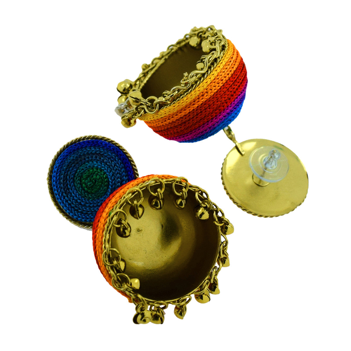 Handmade Thread Multi Colour Antique Gold Jhumki Earring For Women