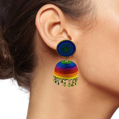 Handmade Thread Multi Colour Antique Gold Jhumki Earring For Women