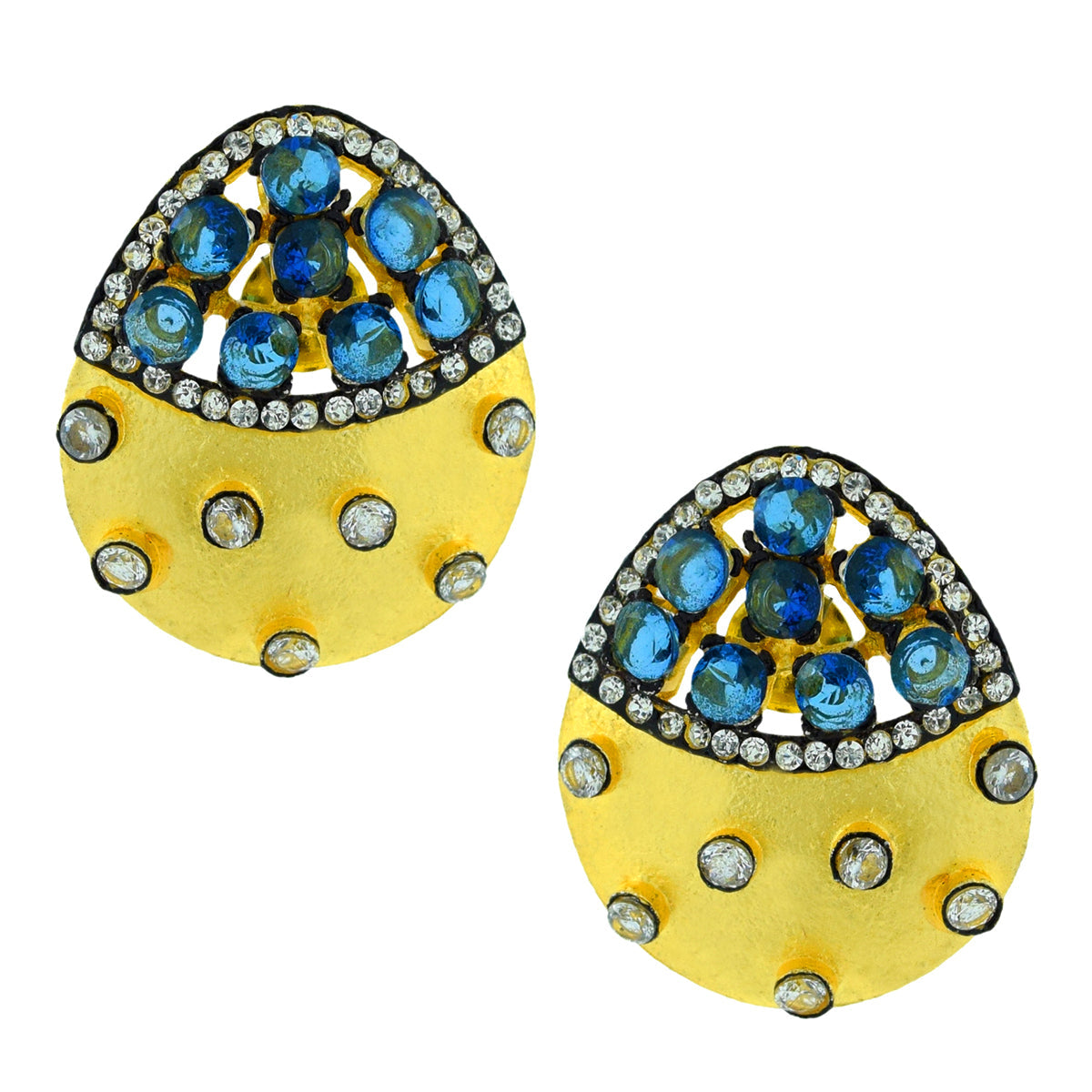 Indo-Western Topaz Blue American Diamond Cz Gold Stud Earring