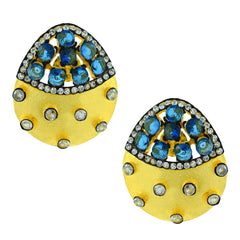 Indo-Western Topaz Blue American Diamond Cz Gold Stud Earring