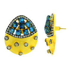 Indo-Western Topaz Blue American Diamond Cz Gold Stud Earring