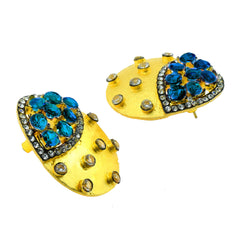 Indo-Western Topaz Blue American Diamond Cz Gold Stud Earring