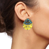 Indo-Western Topaz Blue American Diamond Cz Gold Stud Earring