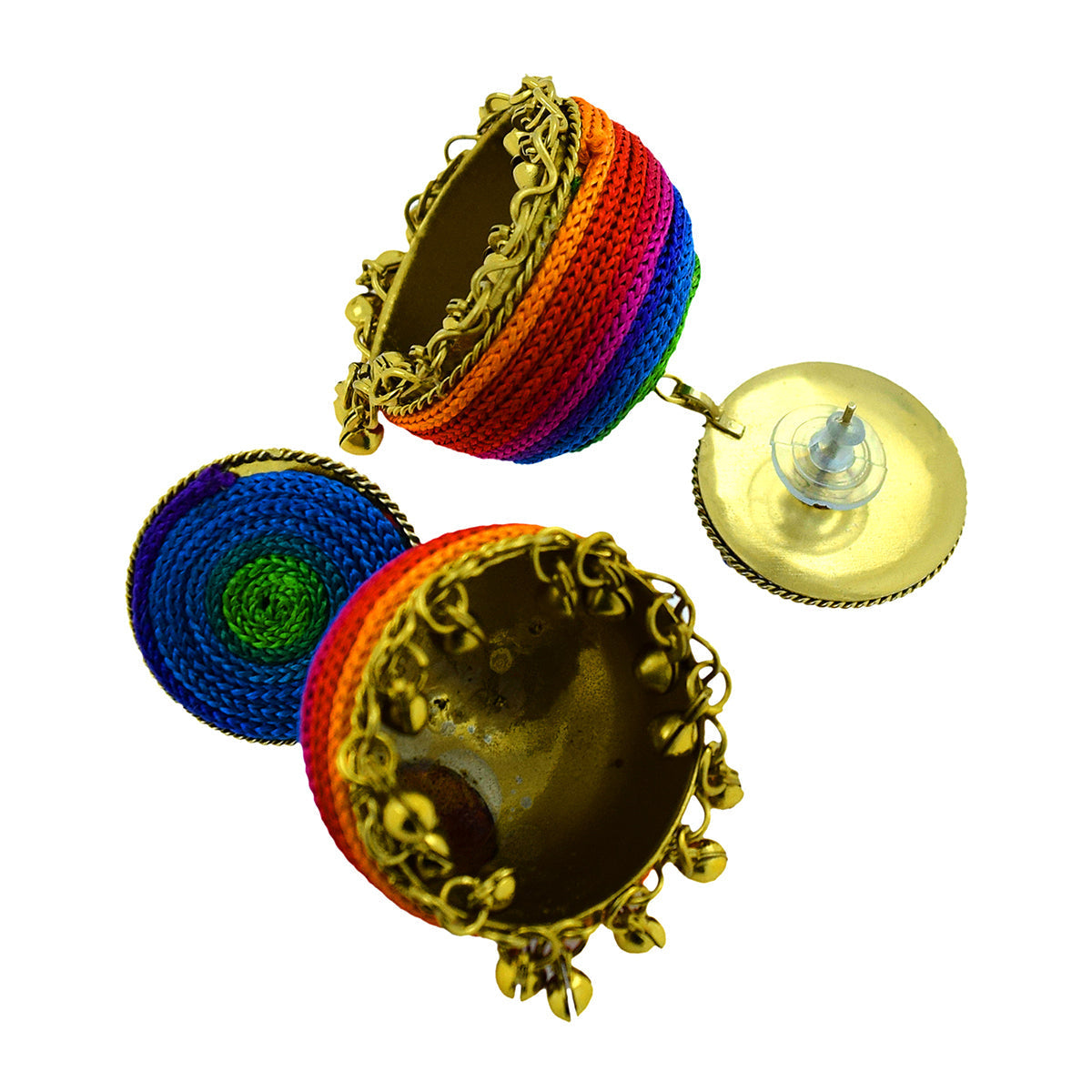 Handmade Thread Multi Colours Antique Gold Jhumki Earring For Women