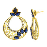 Chaand Bali Gold Sapphire Blue American Diamond Cz Jhumki Earring