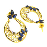 Chaand Bali Gold Sapphire Blue American Diamond Cz Jhumki Earring