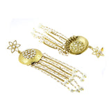Kundan Pearl Gold Indo Western Designer Statement Long Dangling Tassel Earring