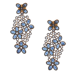 Floral Blue Kundan Gold Plated Dangling Delicate Earring For Women