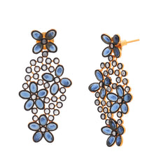 Floral Blue Kundan Gold Plated Dangling Delicate Earring For Women