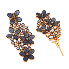 Floral Blue Kundan Gold Plated Dangling Delicate Earring For Women