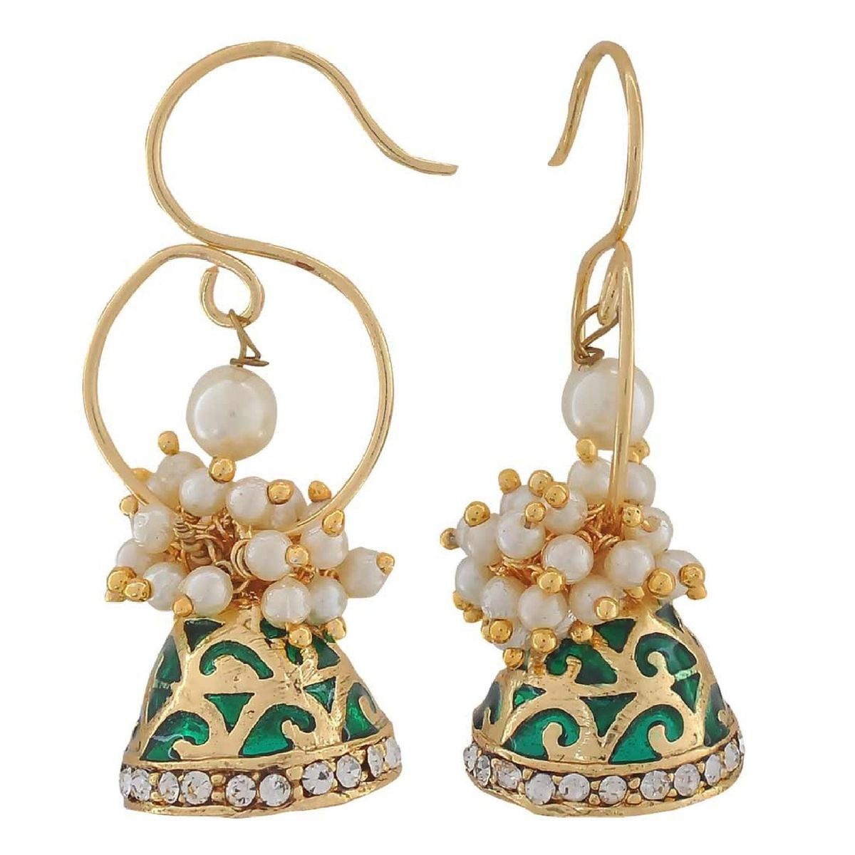 Green Meenakari Gold Plated Pearl Jhumki Earring For Women
