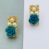 Daily Wear Gold Plated Sky Blue Flower Pearl Stud Earring For Women