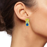 Daily Wear Gold Plated Dark Blue Flower Pearl Stud Earring For Women