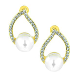 Daily Work Wear Pearl American Diamond Cz Gold Stud Earring For Women
