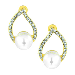 Daily Work Wear Pearl American Diamond Cz Gold Stud Earring For Women