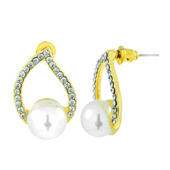 Daily Work Wear Pearl American Diamond Cz Gold Stud Earring For Women