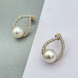Daily Work Wear Pearl American Diamond Cz Gold Stud Earring For Women