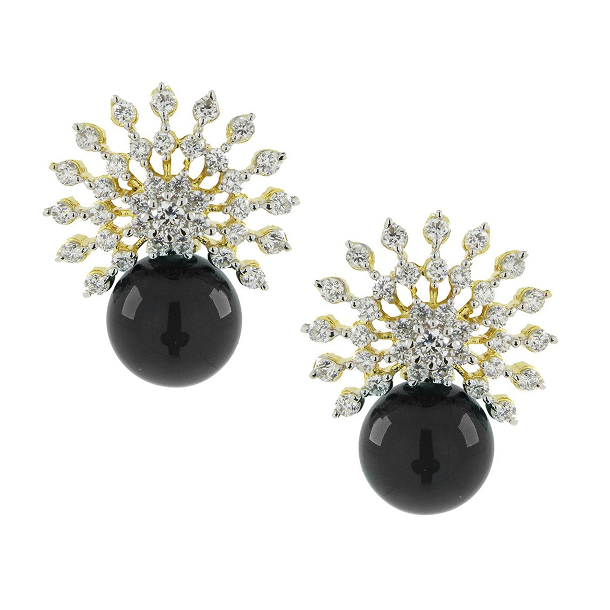 Star Burst American Diamond Cz Black Gold Rhodium Stud Earring Women