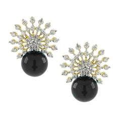 Star Burst American Diamond Cz Black Gold Rhodium Stud Earring Women