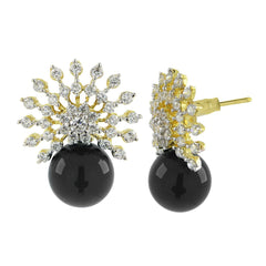 Star Burst American Diamond Cz Black Gold Rhodium Stud Earring Women
