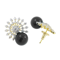 Star Burst American Diamond Cz Black Gold Rhodium Stud Earring Women