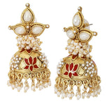 Maroon Meenakari Lotus Pearl Jhumki Earring For Women