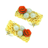 Daily Wear Gold Plated Coral Red Flower Pearl Stud Earring For Women