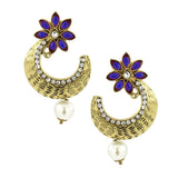 Flower Antique Gold Blue Pearl American Diamond Chaand Bali Earring