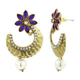 Flower Antique Gold Blue Pearl American Diamond Chaand Bali Earring