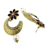 Flower Antique Gold Black Pearl American Diamond Chaand Bali Earring