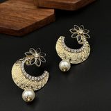 Flower Antique Gold Black Pearl American Diamond Chaand Bali Earring