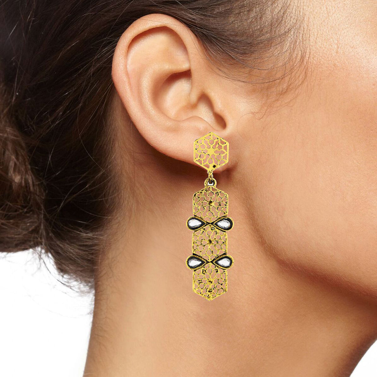 Italian Kundan 14K Gold Plated Dangling Earring For Women