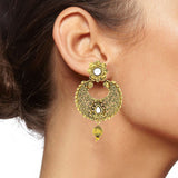 Kundan Filigree Antique 22K Gold Plated Chand Bali Earring For Women