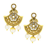 Traditional 22K Gold Plated Chand Bali Cz Pearl Earring For Women
