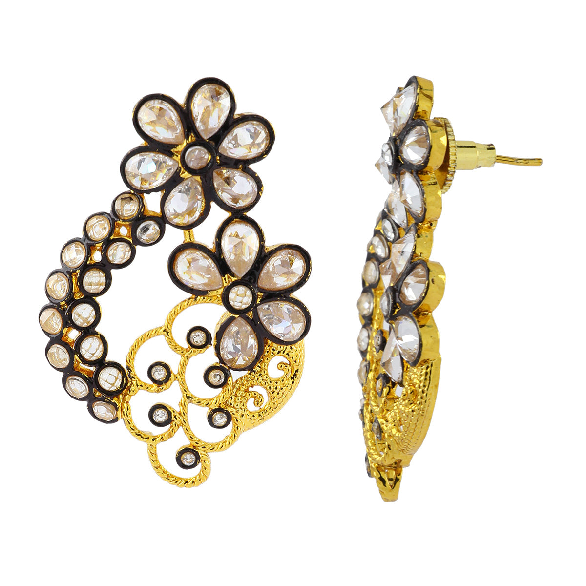 Designer Floral Gold Plated Kundan American Diamond Earring For Women