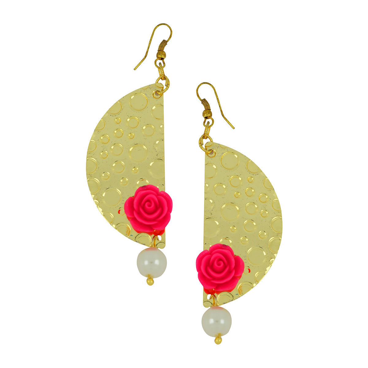 Geometric Flower Pink 18K Gold Plated Dangling Earring For Women