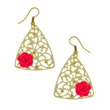 Filigree Flower Pink 18K Gold Plated Dangling Earring For Women
