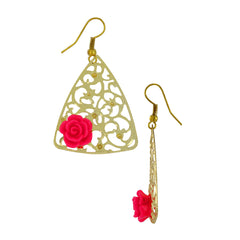 Filigree Flower Pink 18K Gold Plated Dangling Earring For Women