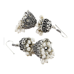 Double Jhumka Antique Oxidized German Silver Pearl Jhumki Earring