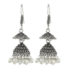 Antique Oxidized German Silver Pearl Double Jhumki Earring For Women