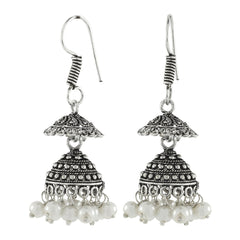 Antique Oxidized German Silver Pearl Double Jhumki Earring For Women