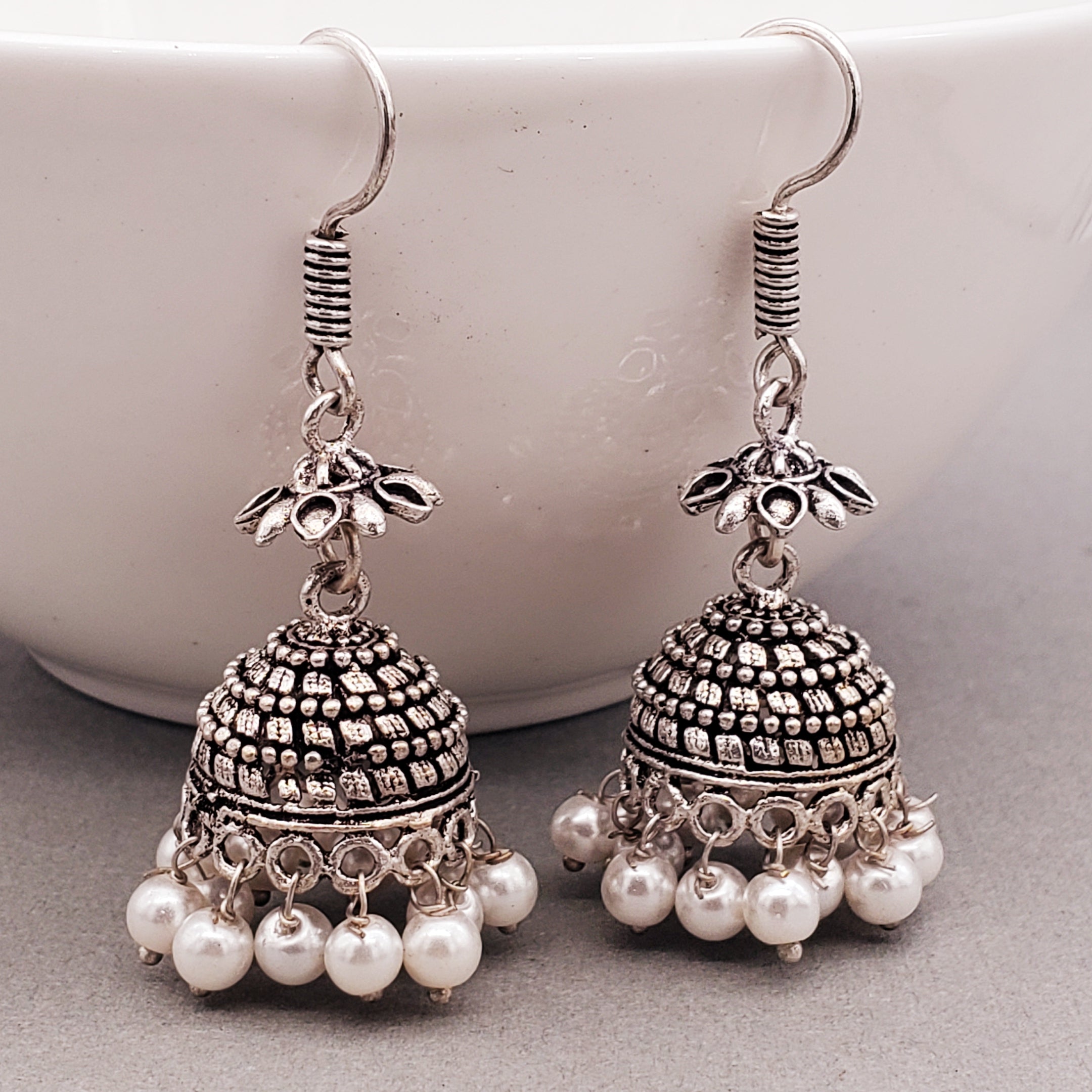 Antique Oxidized German Silver Pearl Double Jhumki Earring For Women