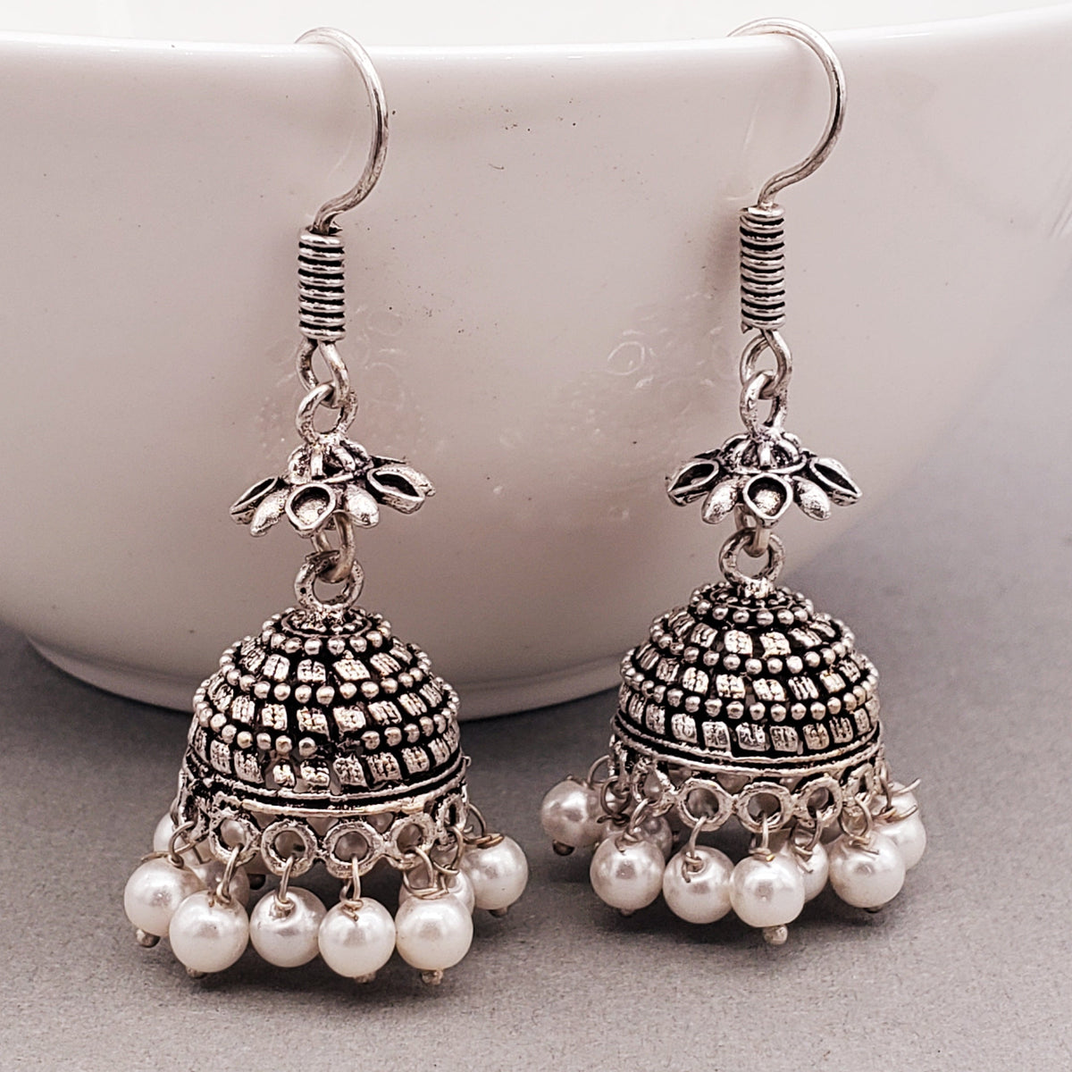 Antique Oxidized German Silver Pearl Double Jhumki Earring For Women