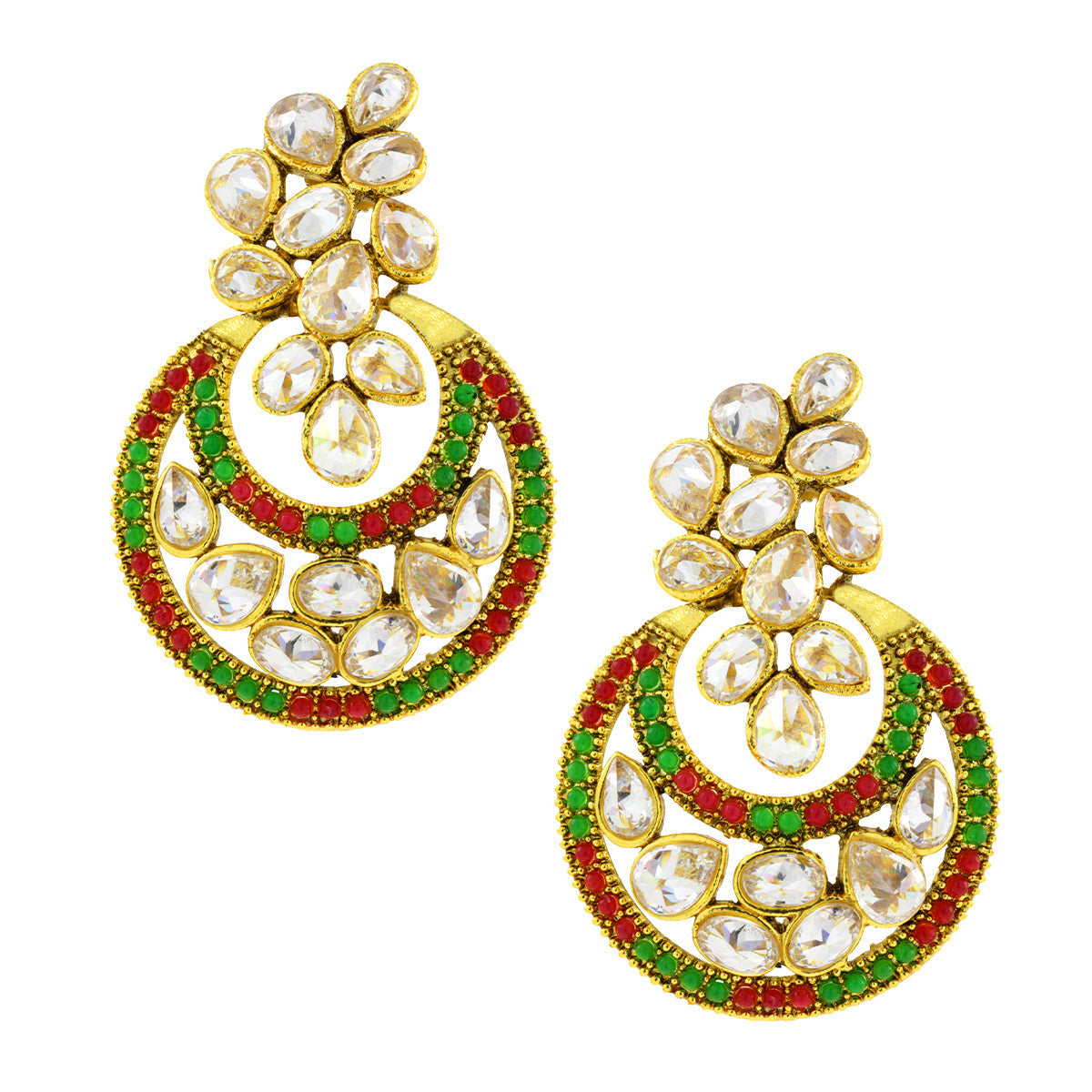 Designer Flower Kundan Gold Plated Chandbali Earring For Women