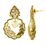 Antique Traditional 22K Gold Cz Pearl Kundan Dangling Earring Women