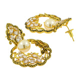 Antique Traditional 22K Gold Cz Pearl Kundan Dangling Earring Women